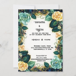  Waterverf Rozen Gold Trim Wedding Kaart