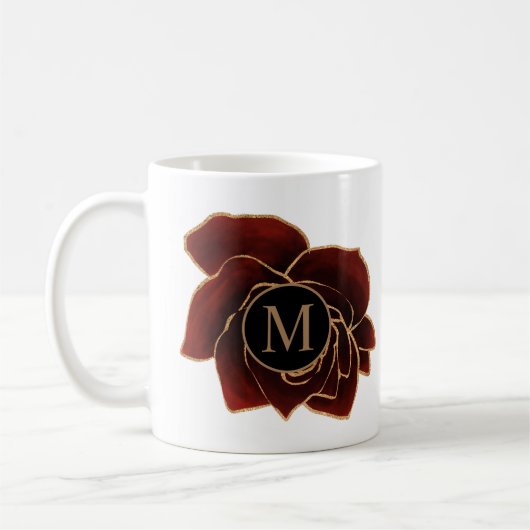 Waterverf Rozen Goud Bourgogne Monogram Koffie Mok (Links)