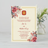 Waterverf Rozen Goud Chinees Bruiloft Folie Uitnodiging (Staand Voorkant)