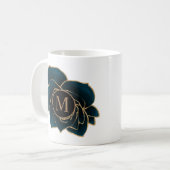 waterverf rozen goud en blauw monogram koffiemok (Voorkant links)
