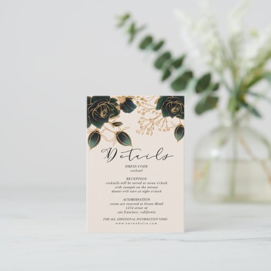 Waterverf Rozen Goud en Groen Details Informatiekaartje (Staand voorkant)
