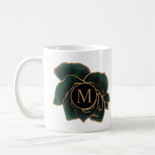 waterverf rozen goud en groen monogram koffiemok