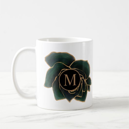 waterverf rozen goud en groen monogram koffiemok (Links)