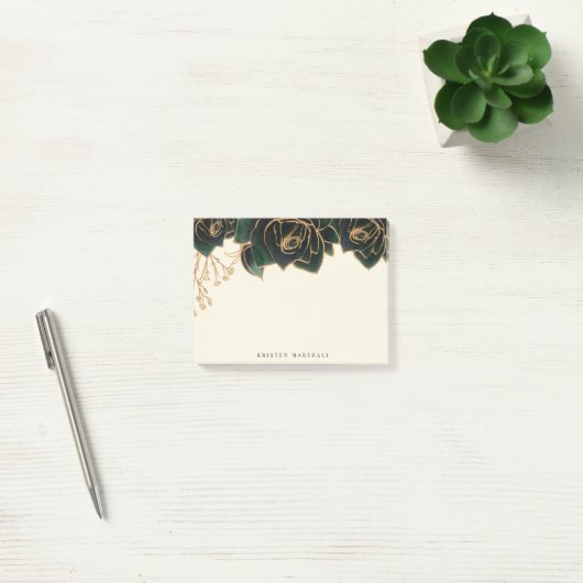Waterverf Rozen Goud en Groen Monogram Post-it® Notes (Kantoor)