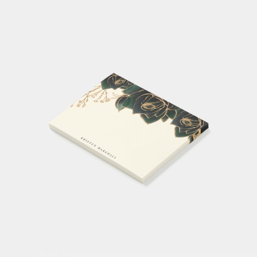Waterverf Rozen Goud en Groen Monogram Post-it® Notes (Schuin)
