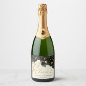 Waterverf Rozen Goud en Groen Proost Bruiloft Sparkling Wijnetiket (Voorkant)