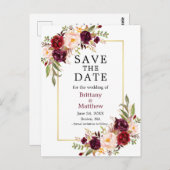Waterverf Rozen Goud Lijst Bourgogne Save the Date Briefkaart (Voorkant / Achterkant)