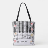 waterverf rozen grijs gebladerte muziek piano tote bag (Achterkant)