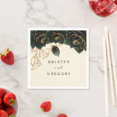 Waterverf Rozen Groene en gouden bruiloft Servet (Insitu)