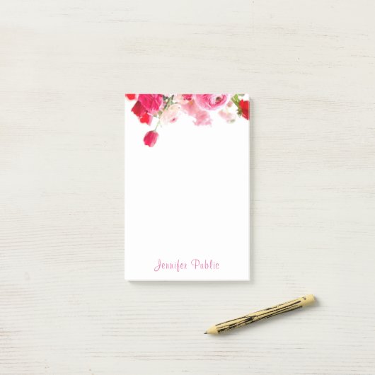 Waterverf Rozen Hand Script Naam Floral Sjabloon Post-it® Notes (Op bureau)