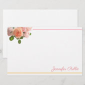 Waterverf Rozen Hand Script Naam Sjabloon Floral Briefpapier (Voorkant / Achterkant)