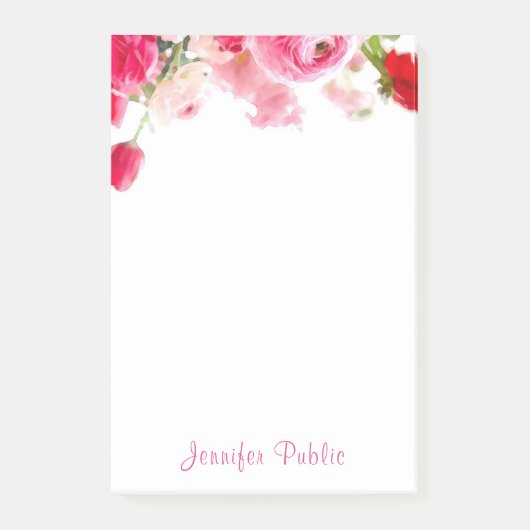 Waterverf Rozen Handgeschreven Script Name Floral Post-it® Notes (Voorkant)