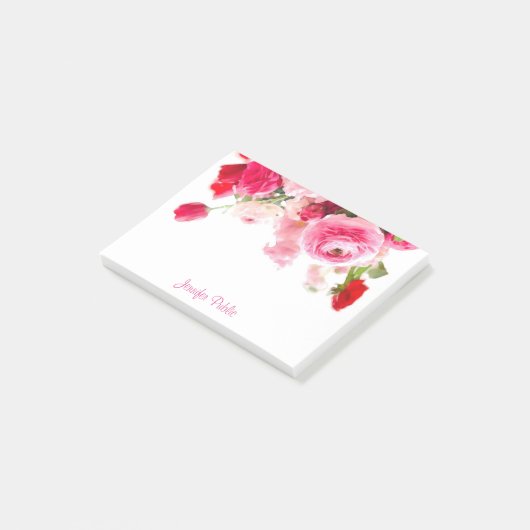 Waterverf Rozen Handgeschreven Script Name Floral Post-it® Notes (Schuin)