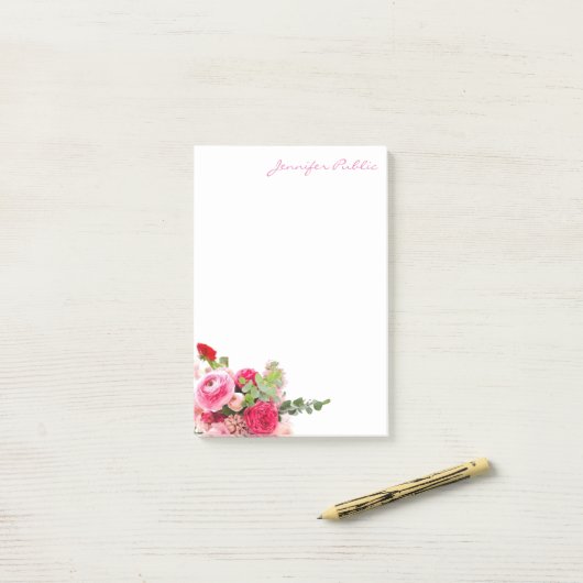 Waterverf Rozen handschrift Moderne Sjabloon Post-it® Notes (Op bureau)