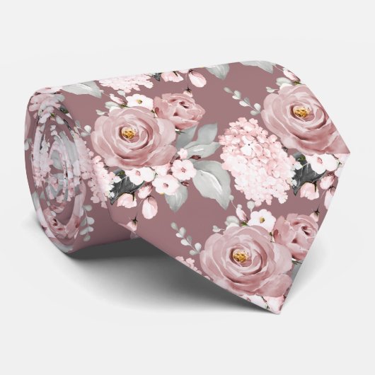 Waterverf Rozen Hydrangeas DIY Mauve Stropdas (Opgerold)