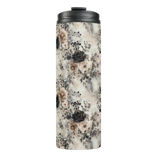  Waterverf Rozen in Beige, Zwart, Cream Thermosbeker (Voorkant)