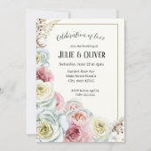 Waterverf rozen in bleek roze, crèmewit Bruiloft Kaart (Voorkant)