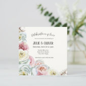 Waterverf rozen in bleek roze, crèmewit Bruiloft Kaart (Staand voorkant)