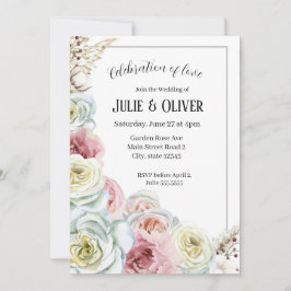 Waterverf rozen in bleek roze, crèmewit Bruiloft Kaart