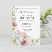 Waterverf rozen in bleek roze, crèmewit Bruiloft Kaart (Staand voorkant)