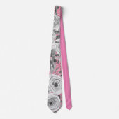 Waterverf Rozen in grijs en wit op roze Glitter Stropdas (Voorkant)