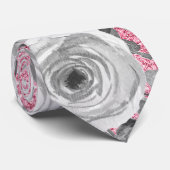 Waterverf Rozen in grijs en wit op roze Glitter Stropdas (Opgerold)