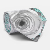 Waterverf Rozen in grijs op Aqua Glitter Stropdas (Opgerold)