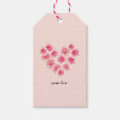 Waterverf rozen in hartvorm roze perzik bloemig cadeaulabel (Voorkant)