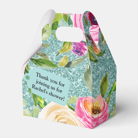 Waterverf Rozen in roze Aqua Glitter Persoonlijk Bedankdoosjes (Achterkant)