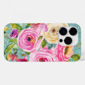 Waterverf Rozen in roze Cream Aqua Glitter Case-Mate iPhone Case (Achterkant (horizontaal))