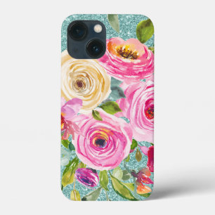 Waterverf Rozen in roze Cream Aqua Glitter Case-Mate iPhone Case