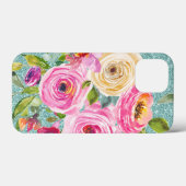 Waterverf Rozen in roze Cream Aqua Glitter Case-Mate iPhone Case (Achterkant (horizontaal))