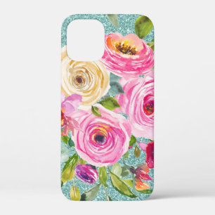 Waterverf Rozen in roze Cream Aqua Glitter Case-Mate iPhone Case