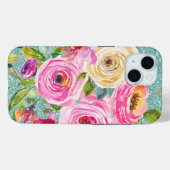 Waterverf Rozen in roze Cream Aqua Glitter Case-Mate iPhone Case (Achterkant (horizontaal))