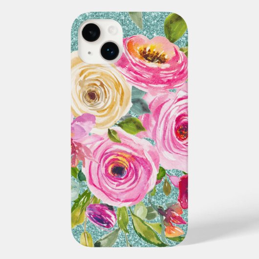 Waterverf Rozen in roze Cream Aqua Glitter Case-Mate iPhone Case (Achterkant)
