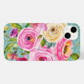 Waterverf Rozen in roze Cream Aqua Glitter Case-Mate iPhone Case (Achterkant (horizontaal))