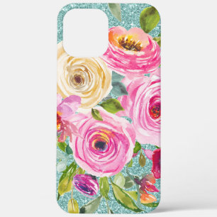 Waterverf Rozen in roze Cream Aqua Glitter Case-Mate iPhone Case