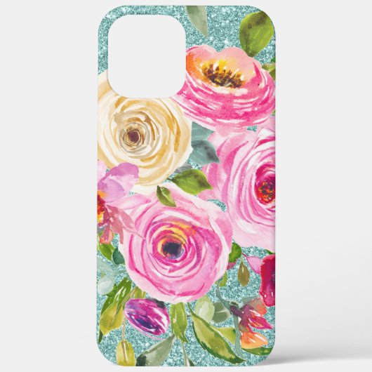 Waterverf Rozen in roze Cream Aqua Glitter Case-Mate iPhone Case (Achterkant)