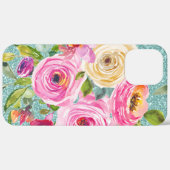 Waterverf Rozen in roze Cream Aqua Glitter Case-Mate iPhone Case (Achterkant / Rechts)