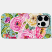 Waterverf Rozen in roze Cream Aqua Glitter Case-Mate iPhone Case (Achterkant (horizontaal))