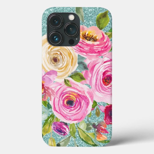Waterverf Rozen in roze Cream Aqua Glitter Case-Mate iPhone Case (Achterkant)
