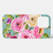 Waterverf Rozen in roze Cream Aqua Glitter Case-Mate iPhone Case (Achterkant (horizontaal))