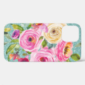 Waterverf Rozen in roze Cream Aqua Glitter Case-Mate iPhone Case (Achterkant (horizontaal))
