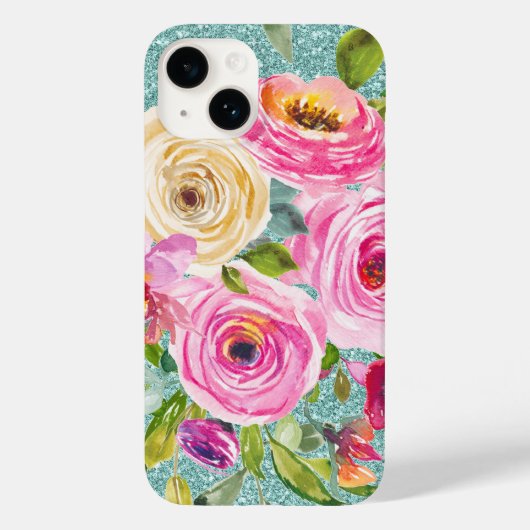 Waterverf Rozen in roze Cream Aqua Glitter Case-Mate iPhone Case (Achterkant)