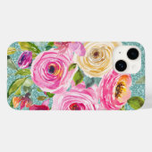 Waterverf Rozen in roze Cream Aqua Glitter Case-Mate iPhone Case (Achterkant (horizontaal))