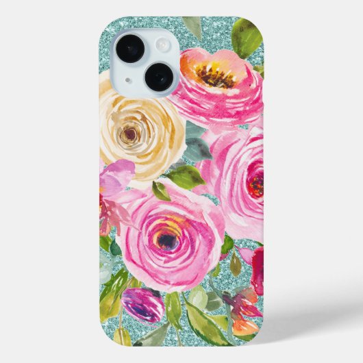 Waterverf Rozen in roze Cream Aqua Glitter Case-Mate iPhone Case (Achterkant)