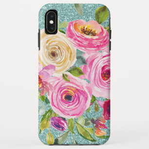 Waterverf Rozen in Roze en Cream Aqua Glitter Case-Mate iPhone Case