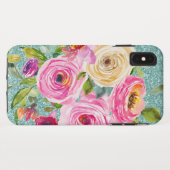 Waterverf Rozen in Roze en Cream Aqua Glitter Case-Mate iPhone Case (Achterkant (horizontaal))