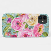 Waterverf Rozen in Roze en Cream Aqua Glitter Case-Mate iPhone Case (Achterkant (horizontaal))