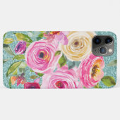 Waterverf Rozen in Roze en Cream Aqua Glitter Case-Mate iPhone Case (Achterkant (horizontaal))